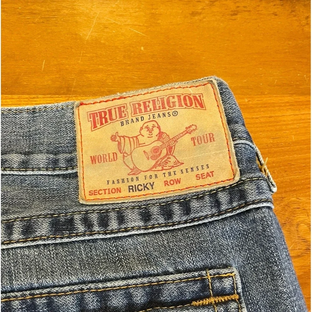 True Religion Jeans Mens 40x32 Ricky Relaxed Straight Leg Denim Medium Wash
